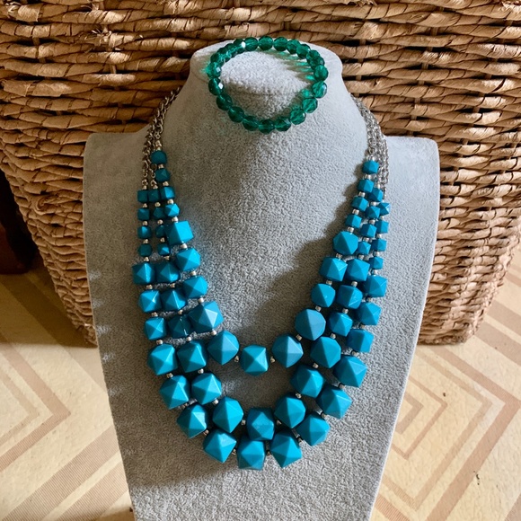 Charming Charlie Turquoise Beads + Green Crystal Bracelet - Picture 3 of 5